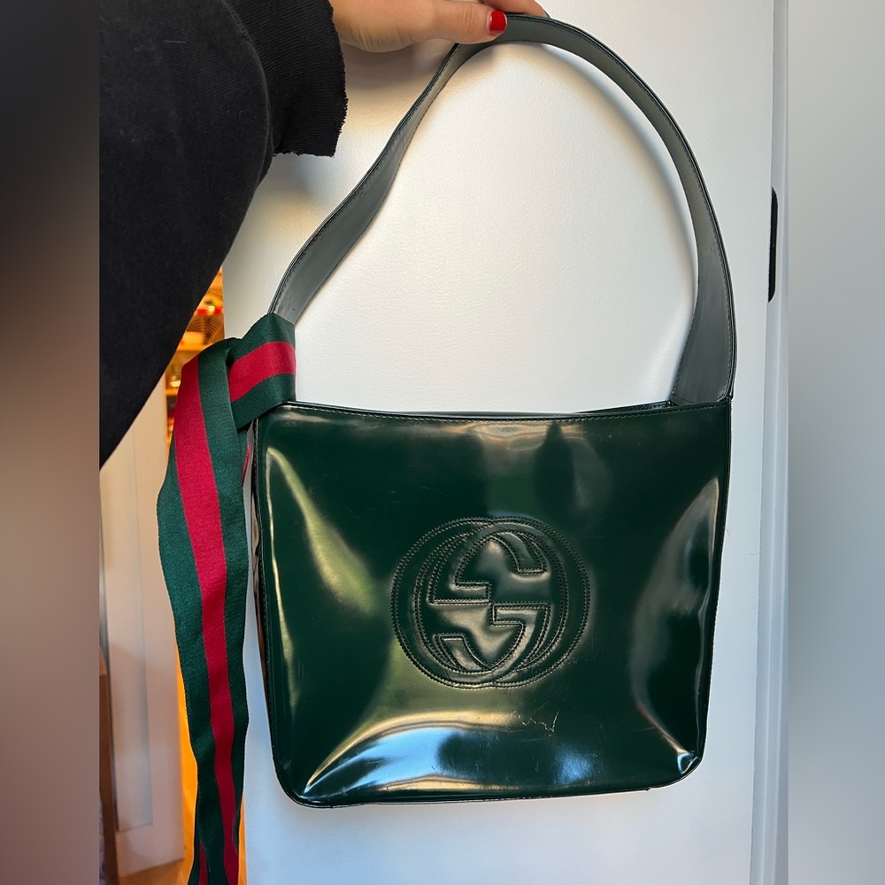 Gucci Dark Green Shoulder Bag with Red and Green Web Stripe